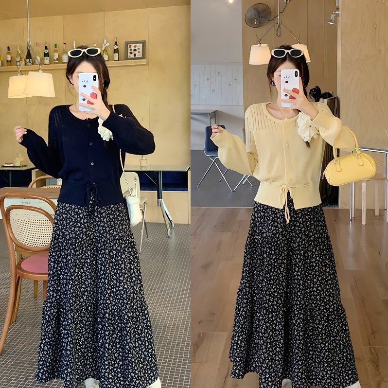 玖月春装新款胖mm大码温柔优雅针织开衫碎花半身裙韩系两件套,女装/女士精品,大码套装,淘宝优惠券,粉丝福利购,淘宝优惠卷