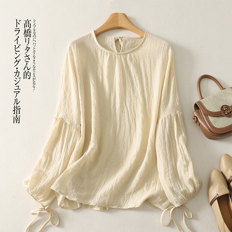 玖月早春大码女装法式时尚新中式国风苎麻灯笼袖衬衫慵懒上衣,女装/女士精品,大码内搭,淘宝优惠券,粉丝福利购,淘宝优惠卷