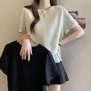 小香风遮肚假两件正肩短袖 玖月 2026夏季 女装 雪纺上衣 大码