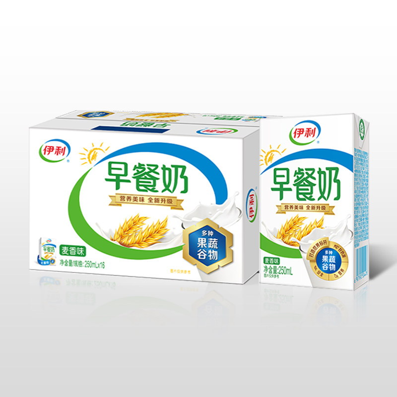 【百亿】伊利旗舰店早餐奶麦香味牛奶250ml*16盒整箱