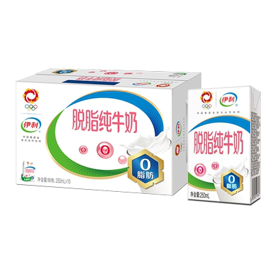 伊利官方旗舰店脱脂纯牛奶整箱