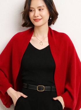 大码礼服披肩时尚羊毛女针织外套围巾两用宽松保暖护肩外搭开衫女
