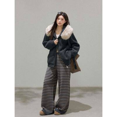 8【裤1古2号10点新品限时5折】拉花针QTW织 覆腔秋冬韩感条纹针织