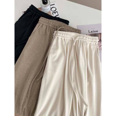 德裤绒糯米裤女秋冬季松闲紧腰加加EGO厚休拖地高腰垂感直筒阔绒