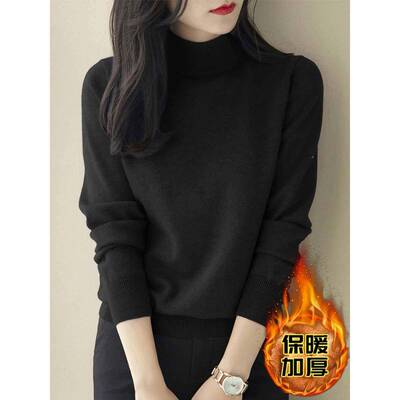 春加季半高领宽衫松底针织20内25新厚长袖纤215#10//细针织衫的妇