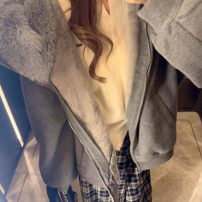 春季独超好看外套女220新款爆款XUQ可爱连帽拉炼5加绒加厚厚棉T开