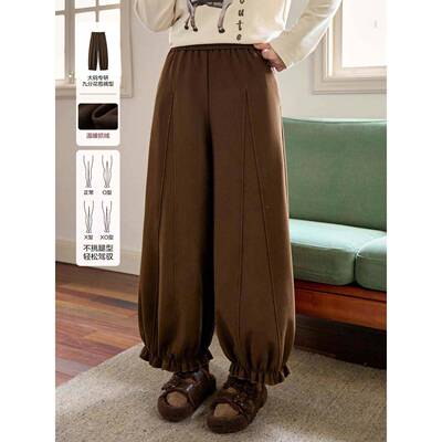 小大尺码加女装自研!花WWQ边抓绒九分休闲裤冬季新款厚毛呢俪花