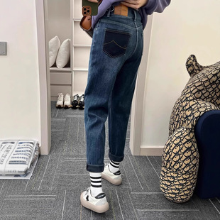 小众设计感哈伦裤 大码 胖妹妹大码 女秋季 子老爹萝卜 加绒加厚牛仔裤