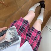 小玫 原创春夏校供感jk格裙学生a字半身裙学院风玫红百褶裙短裙
