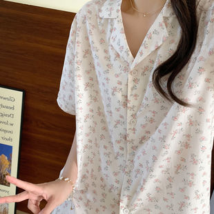 套装 甜美清新短袖 家居服可外 新款 纯欲风简约碎花睡衣女2024夏季
