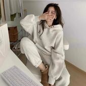 休闲 学生宽松卫衣哈伦裤 白灰色运动服套装 女春秋欧美风美式