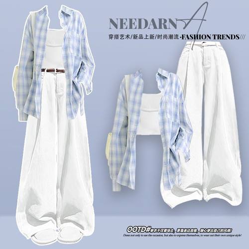 多巴胺衬衫女套装女2025新款牛仔裤慵懒休闲风夏日穿搭一整套