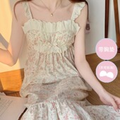 家居服 碎花吊带大码 带胸垫可爱甜美睡裙公主风睡衣夏季 女款