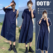 潮妈气质系带短袖 新款 孕妇连衣裙夏季 中长款 孕妇装 衬衫 2024夏装