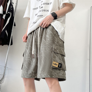 沙滩短裤 裤 男款 凉感五分工装 子 印花多口袋运动休闲宽松大码 夏季