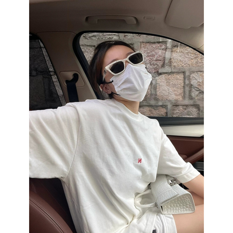 100%纯棉小众简约印花半袖上衣女宽松百搭夏季韩版白色短袖T恤潮