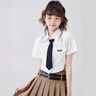 显瘦短袖 JK学院风白色短款 设计感小众高腰甜辣修身 女夏季 衬衫
