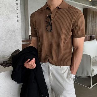 翻领T恤修身 新款 美式 跨境外贸批发 针织衫 POLO短袖 轻商务男士 夏季