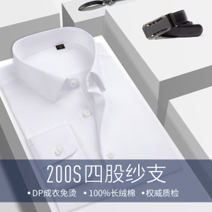 休闲长袖 男商务白衬衫 衬衣100%全棉200支四股 衬衫 DP成衣免烫男士