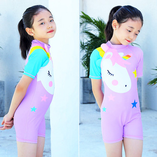 新款 儿童泳衣女童公主连体宝宝小童中童防晒速干可爱卡通温泉