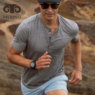 美丽诺羊毛速干T恤春夏美利奴亨利领短袖 户外男士 吸湿排汗merino