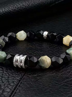 切面混合玛瑙手链 型男时尚手镯饰品 高级小众ins风珠宝批发