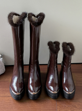 时装靴英伦时装粗跟时尚瘦瘦靴过膝女靴高筒靴加厚大棉雪地靴保暖