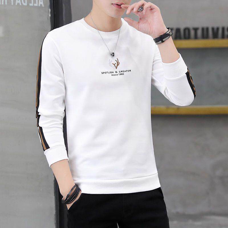 2023男士长袖t恤春秋圆领棉卫衣韩版修身打底衫男装套头上衣薄款
