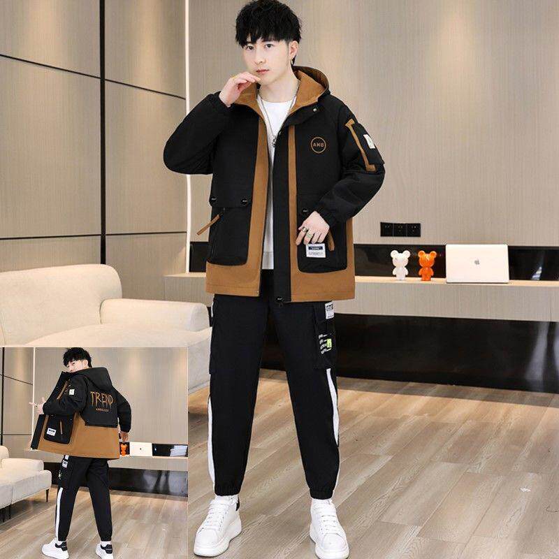 春秋2023新款青少年夹克套装男初高中学生大童潮流外套一整套衣服