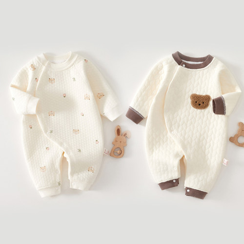 新生婴儿连体衣秋冬款三层夹棉睡衣纯棉保暖男女宝宝冬装哈衣爬服