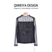 上衣女气质百搭洋气蕾丝小衫 透视网纱长袖 修身 时尚