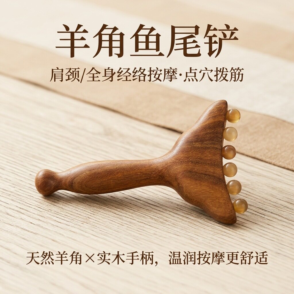 绿檀木羊角小推子经络梳子脸部全身按摩拨筋棒羊角美人推按摩工具
