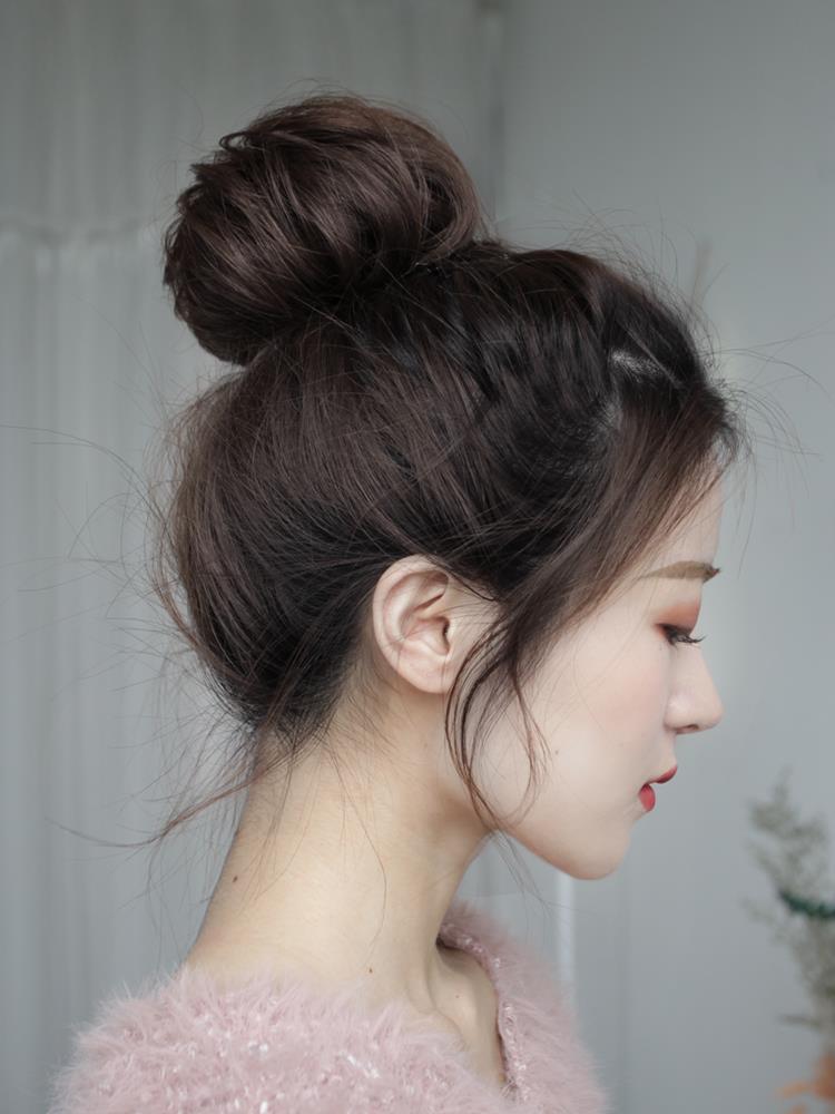 2019新货真发丝发包 韩式拉绳直发花苞丸子头假发女