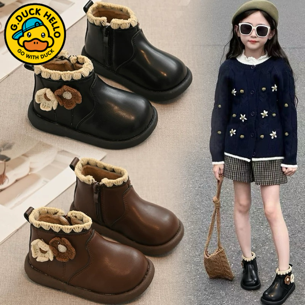 小黄鸭女童公主防水保暖皮靴