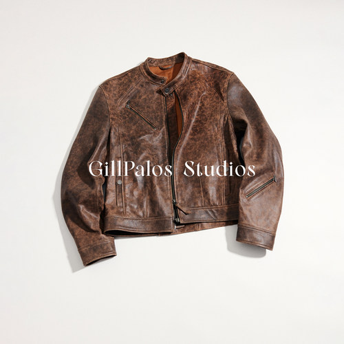 GillPalos-旧感裂纹双色做旧头层牛皮衣机车夹克