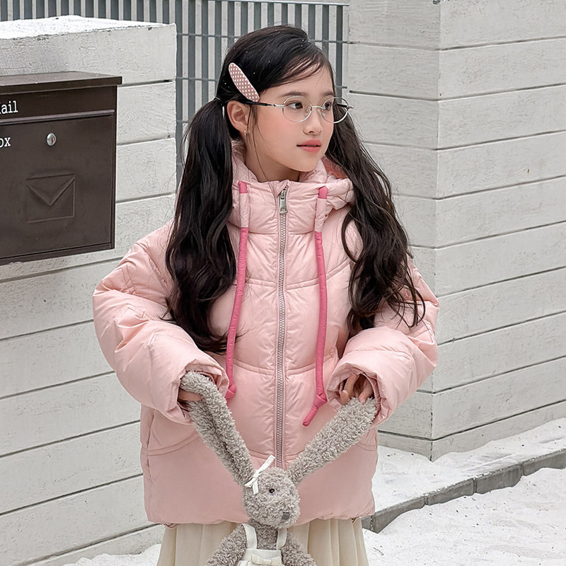 女童短款连帽加厚羽绒服2026新款