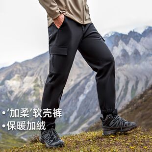 拓路者秋冬加绒束脚工装软壳裤男休闲裤户外防风防泼水冲锋裤男裤