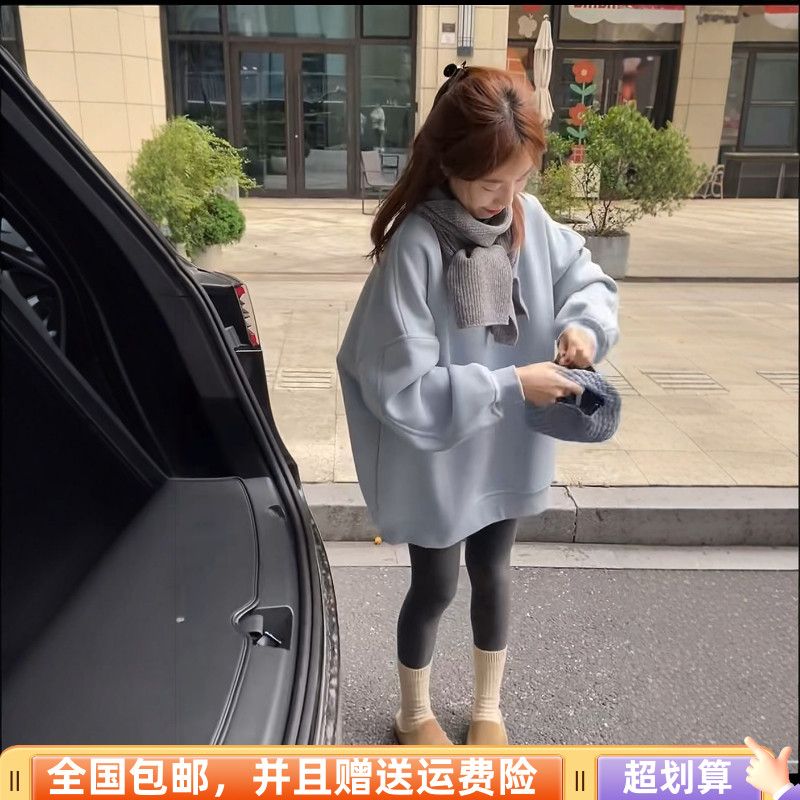 2025冬季新款韩版宽松显瘦长袖卫衣女加绒加厚通勤保暖圆领休闲潮