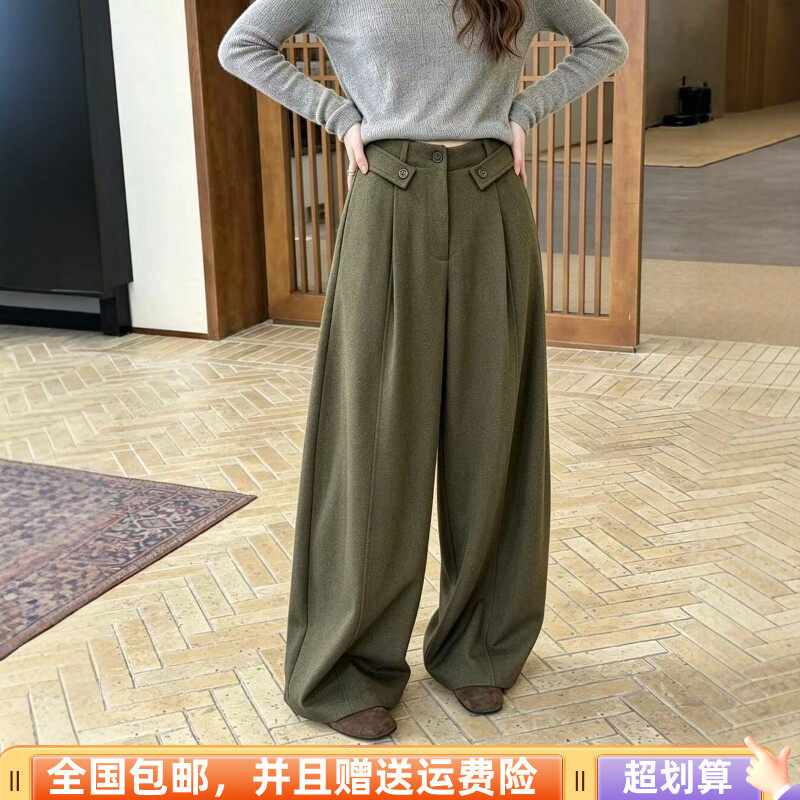 秋季韩版高腰显瘦毛呢直筒女裤