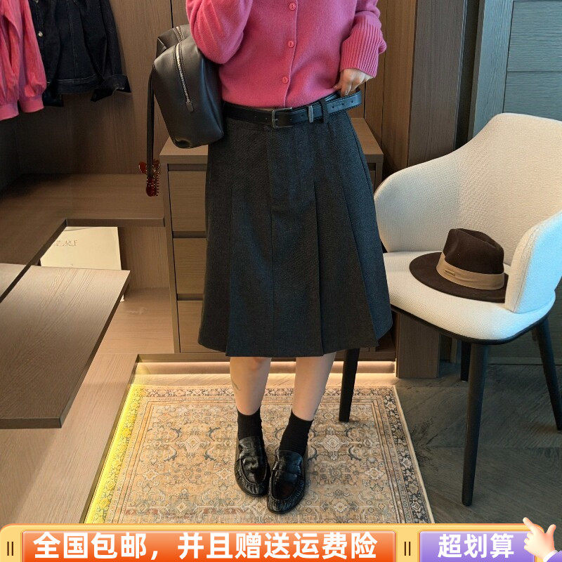 秋季韩版高腰显瘦毛呢百褶半身裙