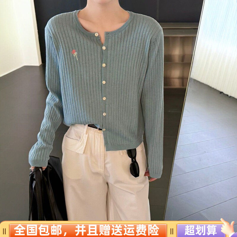 2026春季新品韩版宽松显瘦针织开衫外套减龄气质上衣刺绣扣子女潮