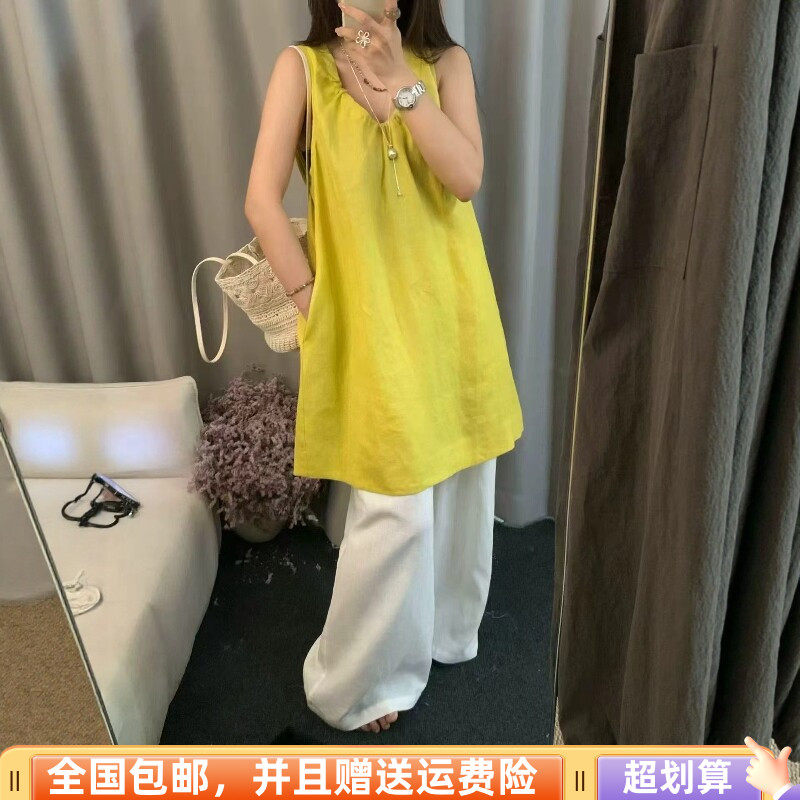 2026夏季新品休闲时尚百搭韩麻料无袖背心连衣裙宽松时尚女潮减龄