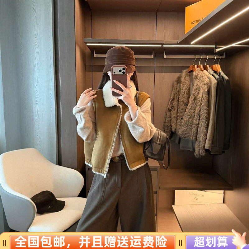 韩版美拉德皮毛一体显瘦女马甲