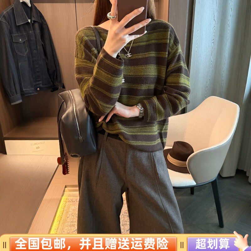 秋季宽松显瘦撞色减龄套头毛衣女