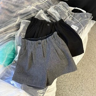 2025冬季新款韩版宽松显瘦休闲裤女呢料休闲裤短裤A字阔腿加厚潮