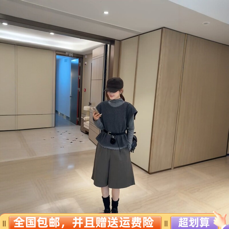 秋季韩版呢料马甲T恤两件套女
