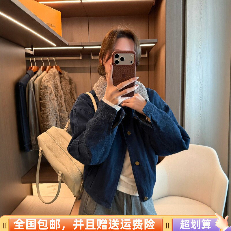冬季加厚牛仔翻毛领减龄女棉衣