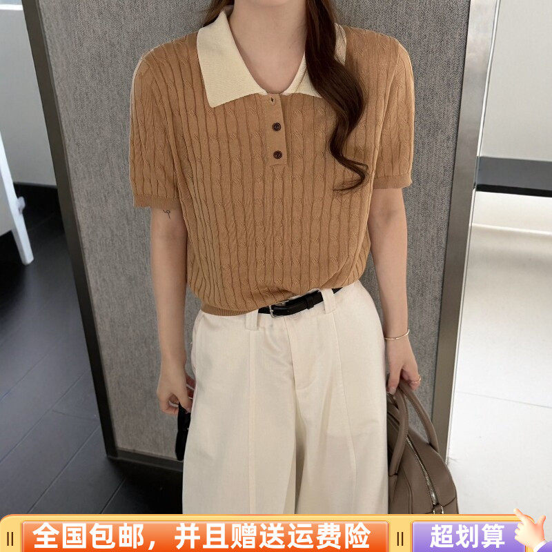 2026春季新品韩版宽松显瘦毛针织衫麻花纹POLO领上衣时尚减龄女潮