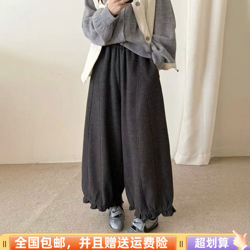 冬季韩版毛呢加绒加厚直筒裤