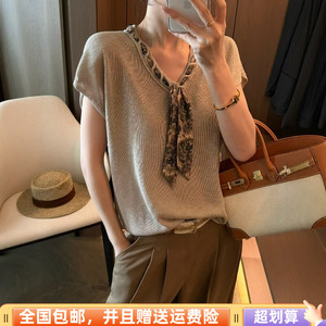 夏季韩版显瘦无袖领带针织衫